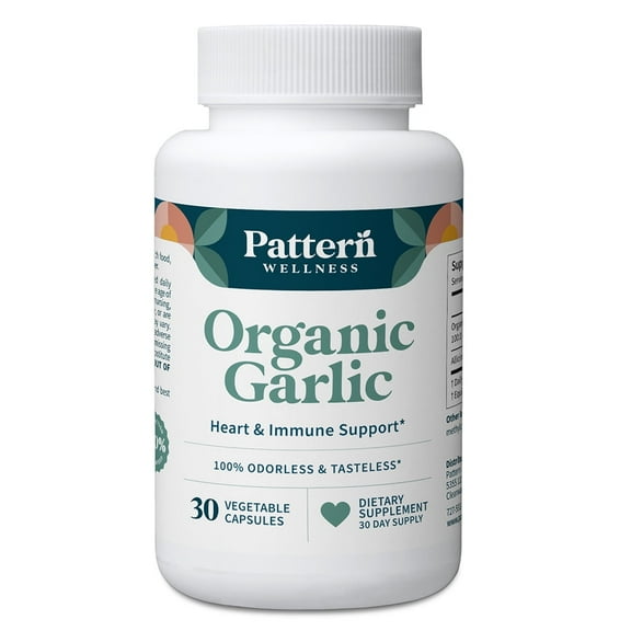 Pattern Wellness Odorless Organic Garlic Dietary Supplement, 30 Capsules
