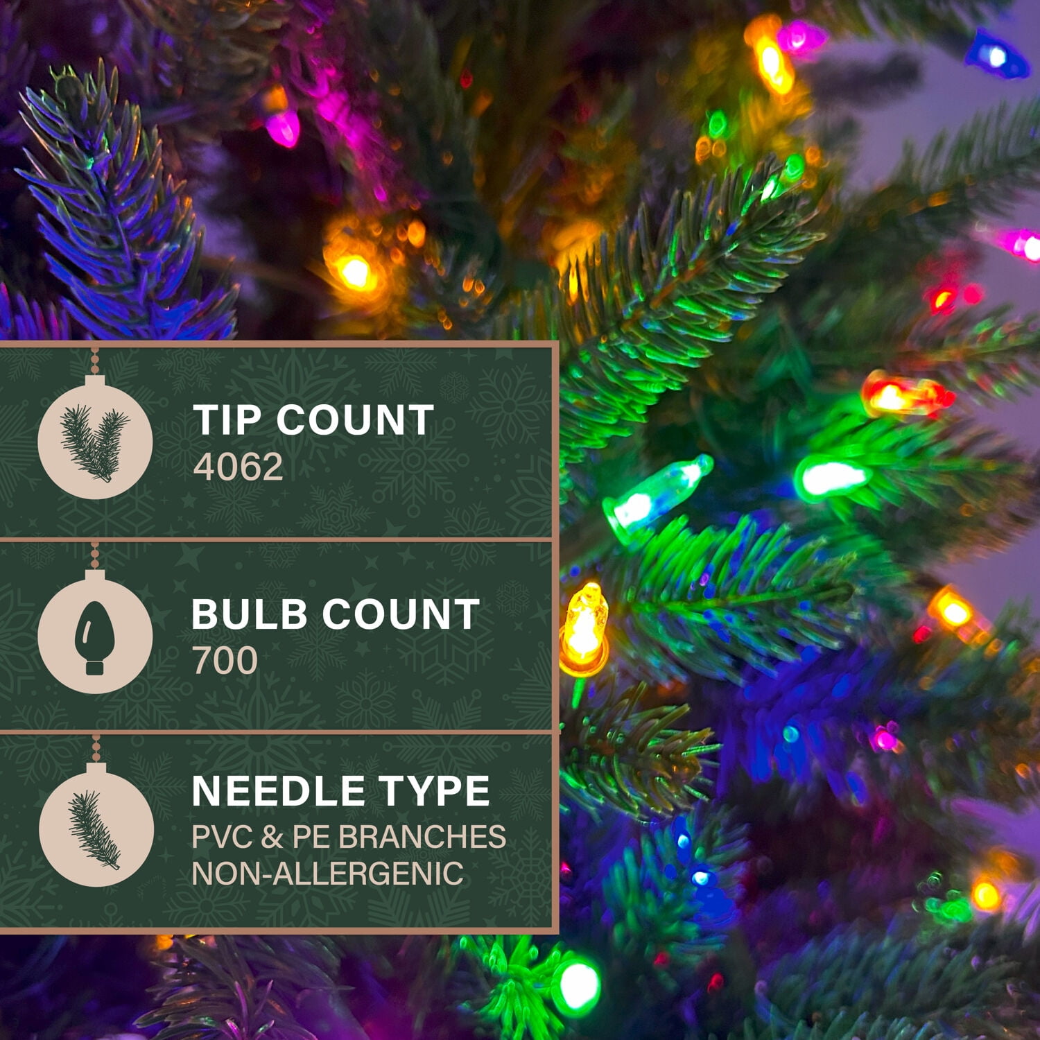 Fraser Hill Farm 7.5-Ft. Oregon Pine Christmas Tree with Dual Multicolor & Warm White LED Lights, FFOP075-6GR