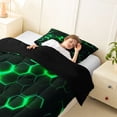 thumbnail image 4 of meiyoeat Neon Honeycomb Pattern Twin Comforter Sets for Boys Girls, Geometric Hexagon Bedding Set, Green, Black Reversible 2pcs, 1 Comforter and 1 Pillowcase, 4 of 6