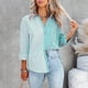 thumbnail image 2 of Cárdigan Para Mujer Raya Contraste Impresión Manga Larga Camisa de Un Solo Pecho Solapa Top Odeerbi  ODB184835, 2 of 8