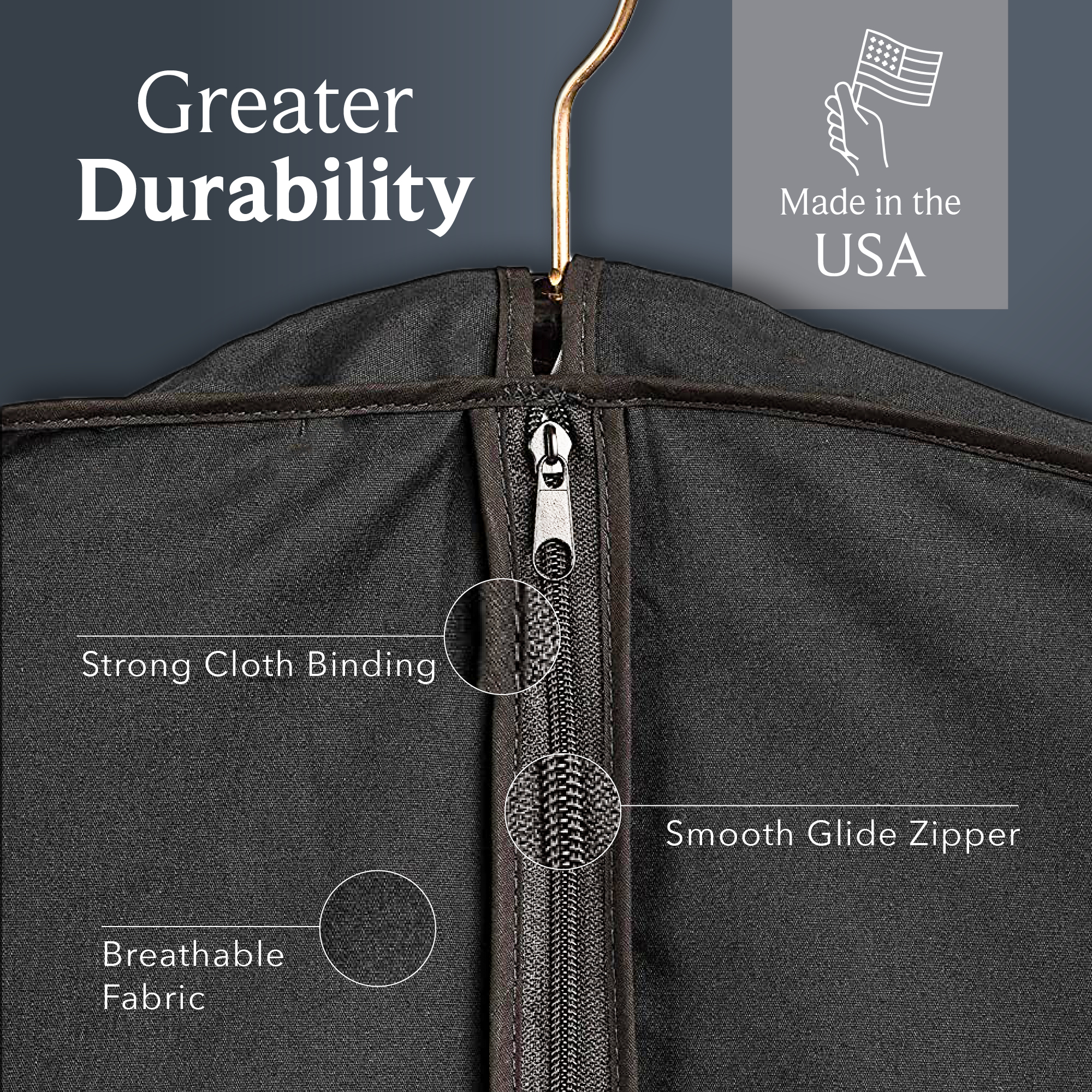 60'' Breathable Black Cotton Poplin (Black Trim) Garment Bag - 1 Count - Basic LTD