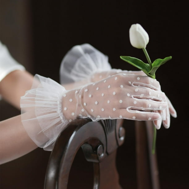 Ladies short sale white gloves