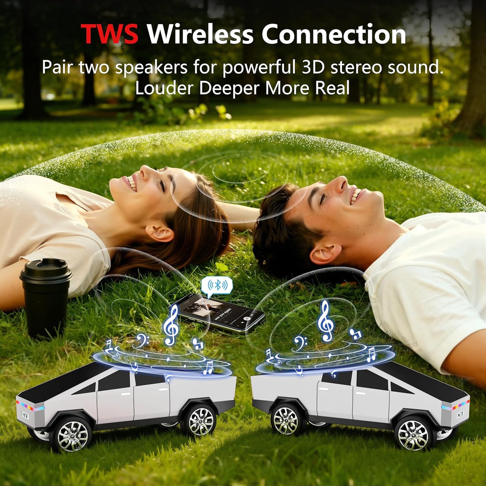 WSTER WS-580 Cybertruck Portable Bluetooth Speaker, Replica Car with Display Screen, HD Sound, BT5.4，TWS, FM , For Home Outdoor Party Beach，The Perfect Gift for Family and Friends