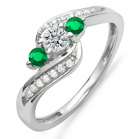 Emerald Semi Mount Ring - 14k White Gold Round Emerald And White Diamond Ladies Swirl Engagement Semi Mount Bridal Ring