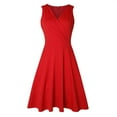 thumbnail image 1 of Femmes Plissée Taille Haute V Cou Enveloppé Robe d'Été de Couleur Unie Sans Manches, 1 of 7