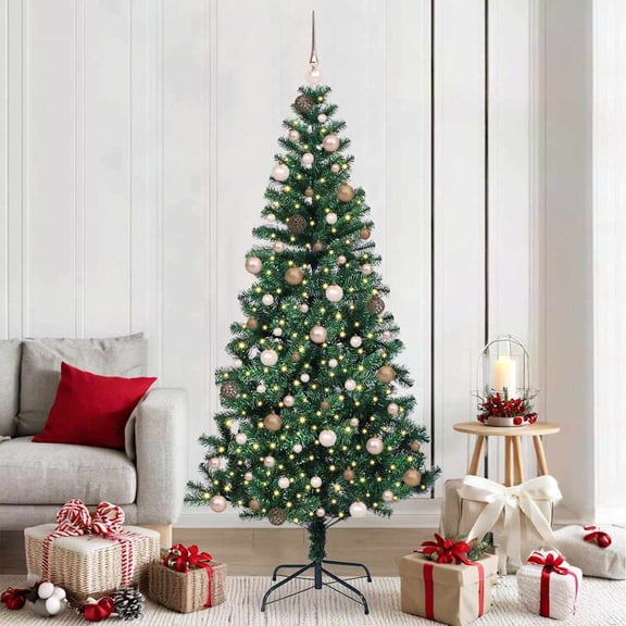 vidaXL Artificial Pre-lit Christmas Tree Green 82.7" PVC and Metal
