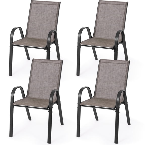 Sour Citrus 4 Piece Patio Dining Chairs Outdoor Stackable Textilene Iron Chairs for Lawn Poolside Garden Backyard Brown