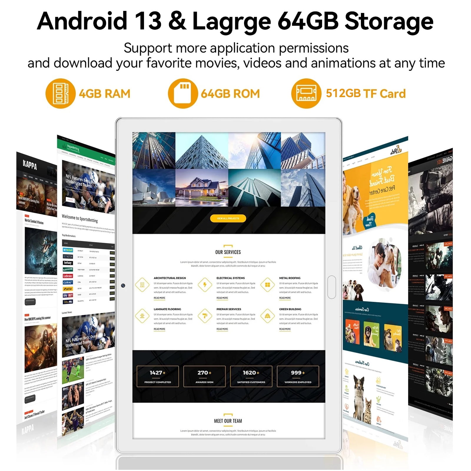 2-in-1 10 inch Android 11 Tablet, 4G Cellular Tablet with Keyboard Case, 4GB RAM 64GB Storage, 13MP Dual Cameras, IPS Full HD,WiFi Tablet, GPS, Silver
