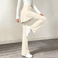 thumbnail image 3 of OGLCCG Girls Skirted Flare Leg Pants, Side Drawstring 2-in-1 Skort Yoga Pants Stretchy Athletic Bell Bottoms for Dance(White,7-8 Years), 3 of 8