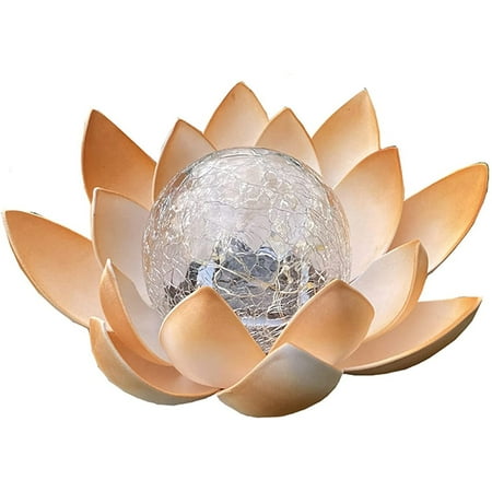 

Solar Power Crackle Glass Ball Amber Crackle Globe Glass Lotus Decoration Waterproof Metal Led Flower Lights For Patio Lawn Walkway Tabletop Ground