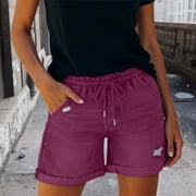 LVHAOGJOB Womens Straight Leg Jeans Summer Short Jeans Stretch Mid Rise with Pockets Drawstrings Shorts for Women Solid