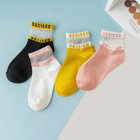 

2 Pairs Women Cotton Breathable Mesh Sweat Absorbent Letter Summer Ankle Socks