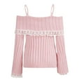 thumbnail image 5 of Women's Pullover Sweater Women Off Shoulder Top Long Sleeve Lace Trim Knit Shirt Fashion Cute Solid Pullover Sweater for Casual Wear, 5 of 5