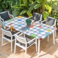 thumbnail image 2 of Spring Easter Table Cloths for 4 Foot Rectangle Tables, Blue Plaid Bunny Colorful Eggs Floral Patio Waterproof Elastic Fitted Tablecloths, Washable Rectangular Table Cover for Camping, 2 of 8