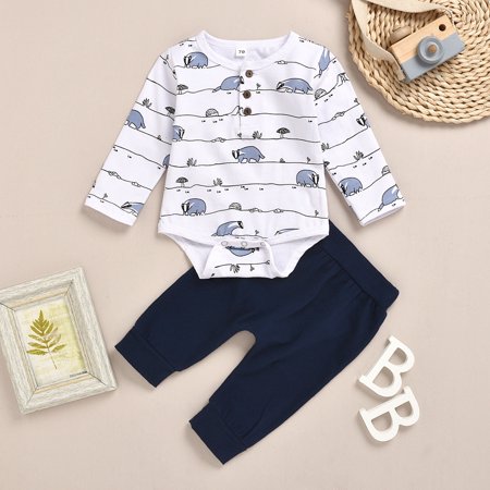 

Juebong Everyday Savings Toddlers Infant Baby Boys Girls Clothes Cartoon Print Romper+Pants Outfits Set
