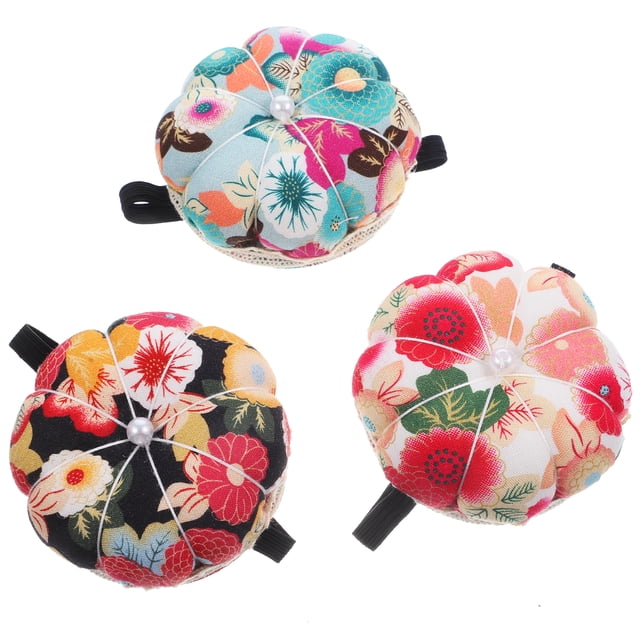 3pcs Pin Cushion Retro Pumpkin Shaped Needle Cushion DIY Handcraft Sewing Tool (Wrist Belt Type)