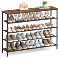 thumbnail image 1 of Organizador de Almacenamiento de Zapatos de 5 Niveles para Entrada y clóset, Capacidad para 20-24 Pares de Zapatos, 4 estantes de Tela, Marco de Acero, Industrial, café rústico y, 1 of 15