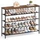 thumbnail image 1 of Organizador de Almacenamiento de Zapatos de 5 Niveles para Entrada y clóset, Capacidad para 20-24 Pares de Zapatos, 4 estantes de Tela, Marco de Acero, Industrial, café rústico y, 1 of 15
