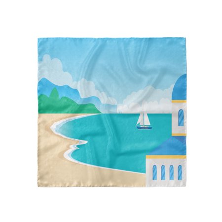 Graphic Beach Head Scarf, Calm Seascape Cartoon, Head Wrap, 3 Sizes, by Ambesonne