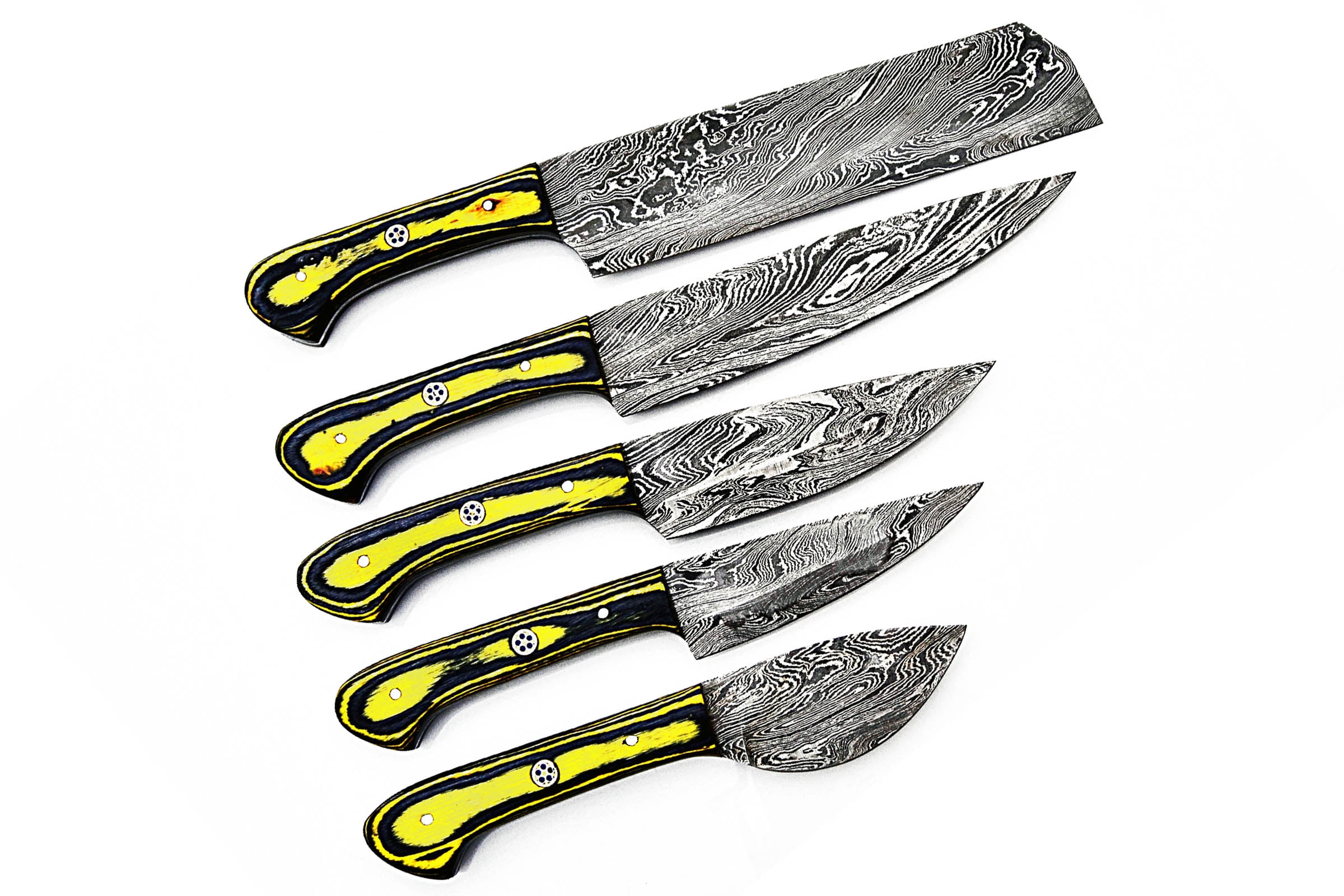 Smart & Sharp Custom Handmade Damascus Chef Knives Set/Kitchen Knives 5 Pieces Set 17306 (Yellow and Black)
