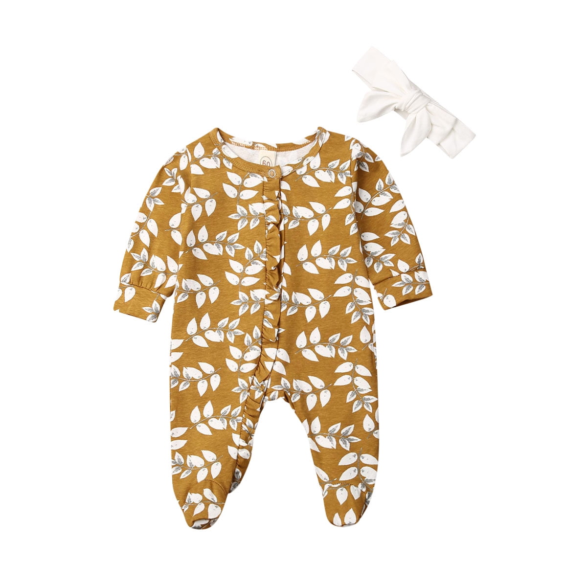 Newborn Baby Girls Long Sleeve Ruffles Bodysuit Jumpsuit Floral Clothes Outfits