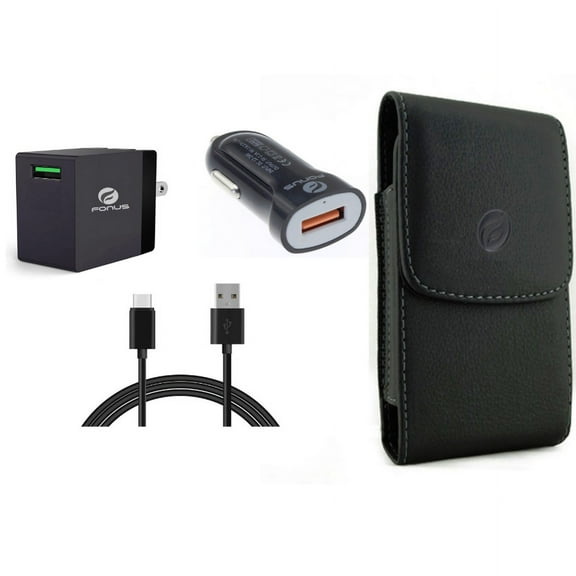 Case Belt Clip & Fast Home Car Charger for iPhone 15 Pro Max - Leather Holster Cover Pouch and USB Cable Type-C 6ft Long Travel N5O for iPhone 15 Pro Max (6.7")