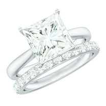 Rosec Jewels Moissanite Wedding Ring Set for Women - 3 Carat Engagement Ring with Enhancer - D-VS1 Grade Certified, 14K White Gold, US 5.00