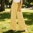 thumbnail image 6 of Miluxas Women's Gingham Plaid Pants Elastic High Waist Wide Leg Pants Tie Bow Decor Loose Casual Trousers with Pockets Summer Beach Loungewear Yellow, 6 of 6