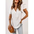 thumbnail image 2 of POGLIP Women's White Solid Drawstring Ruffled Short Sleeve Blouse, 2 of 6