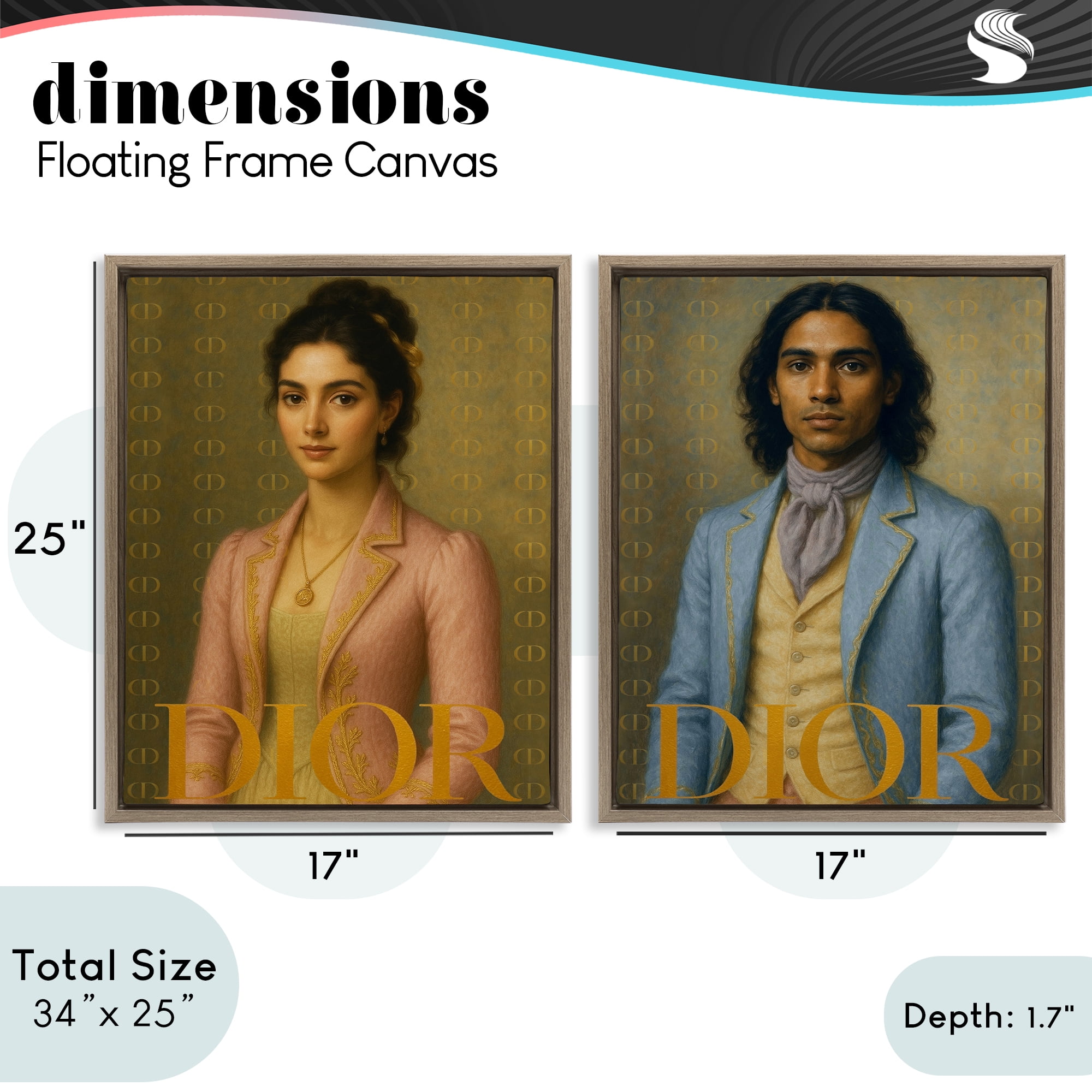 Stupell Industries Iconic Vintage Fashion Models 2 Piece Brown Framed Floater Canvas Set, design by Grotto Studios