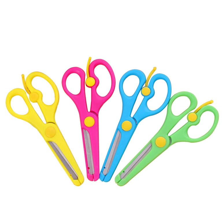 Scissor for kids 4Pcs Safety Plastic Paper Cutting Scissors Pre-school  Education Tools for Kids (Random Color) 