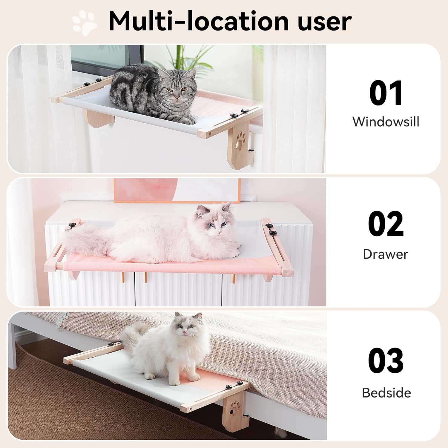 Cat Window Hammock,Cat Window Perch,Cat Window Bed,Easy to Adjust Cat Hammock for Window, Bedside,Drawer and Cabinet