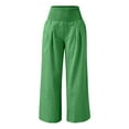 thumbnail image 4 of Clearance! Dndif Linen Pants Women High Waist Wide Leg Pants For Women Smocked Elastic Waist High Waist Loose Comfy Casual Pants With Pockets Flowy Pants For Women Green S-2XL, 4 of 5