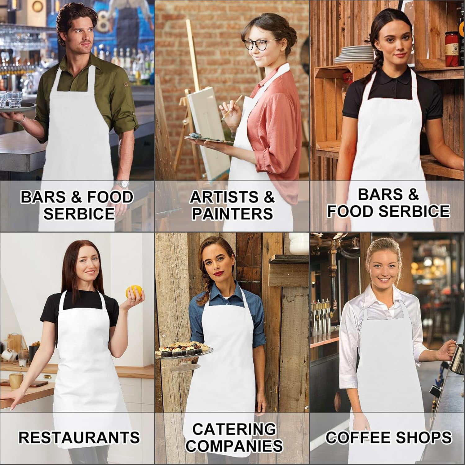12 Pack Bib Apron,Unisex Bib Aprons,Plain Bib Aprons Bulk for Women Men Adult,Chef Bib Apron for Kitchen,32 x 28 inch