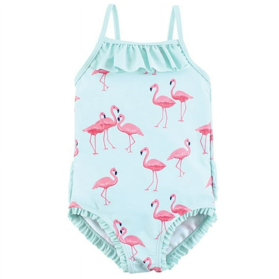Hudson Baby Girls Toddler Swimsuit, Mint Flamingo, 2T