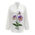 thumbnail image 4 of Shirts for Women Fashion V Neck Long Sleeved Purple Floral Printed Top, 4 of 4