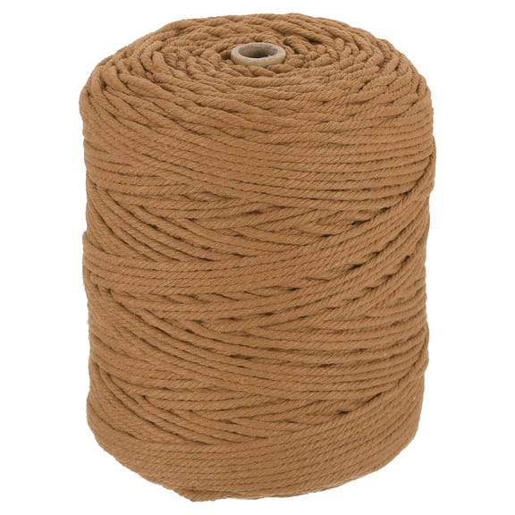 Uxcell Natural Macrame Cord 3mm x 328 Yards 4 Strand Twisted Cotton Macrame Rope for DIY Knitting Plant Wall Hanger Dreamcatcher, Medium Brown