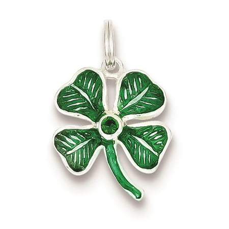 Sterling Silver Enameled 4-Leaf Clover Solid & Polished Charm Pendant 22mmx12mm