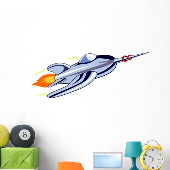 Retro Styled Rocketship Wall Decal by Wallmonkeys Peel and Stick Graphic (48 in W x 19 in H) WM349100