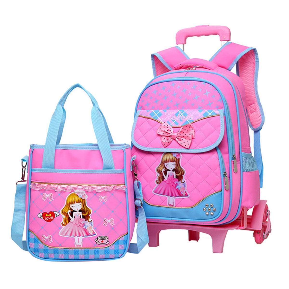 2PCS Girl Cute Trolley Backpack School 