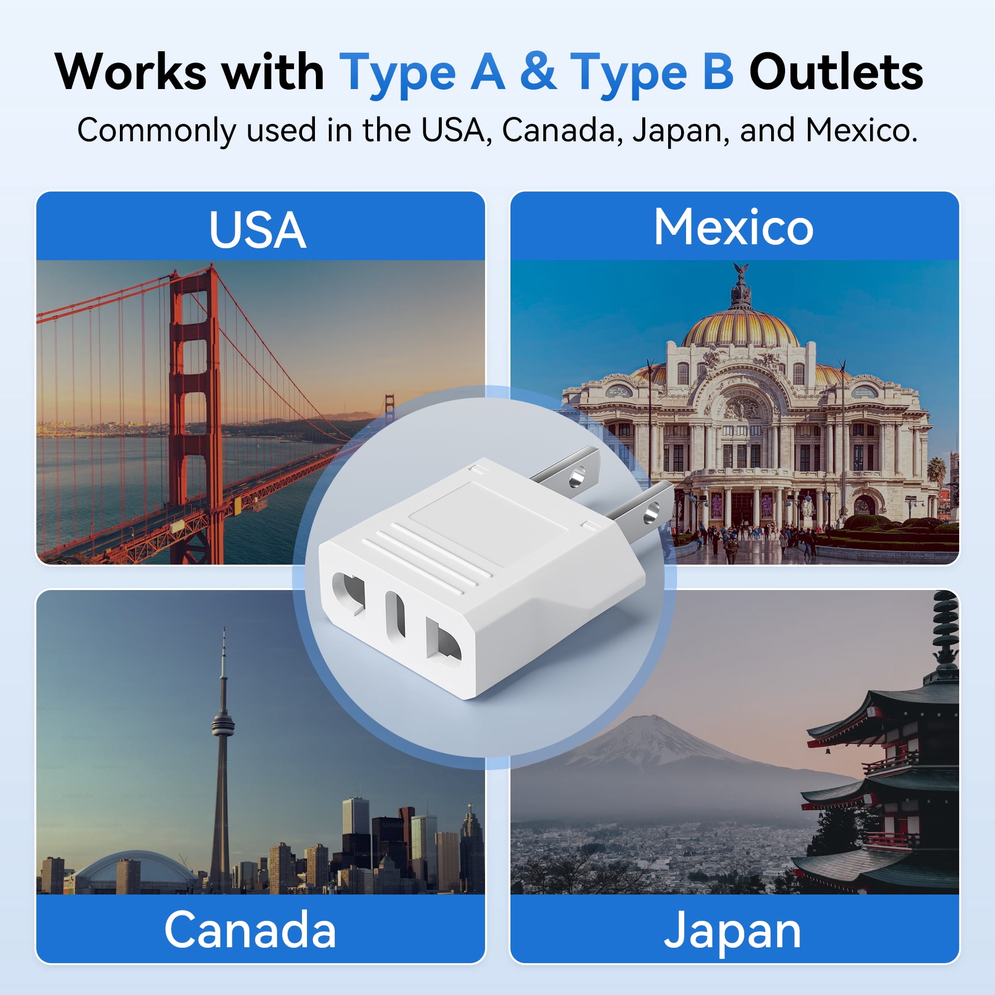 Unidapt EU to US Plug Adapter 2-Pack ? European to American Power Converter for Travel, Home & Office