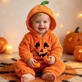thumbnail image 4 of Halloween Pumpkin Onesie Long Sleeve Romper For Boys Girls Plush Hooded Jumpsuit One Piece Loungewear Costume Orange 05 12-18 Months, 4 of 6