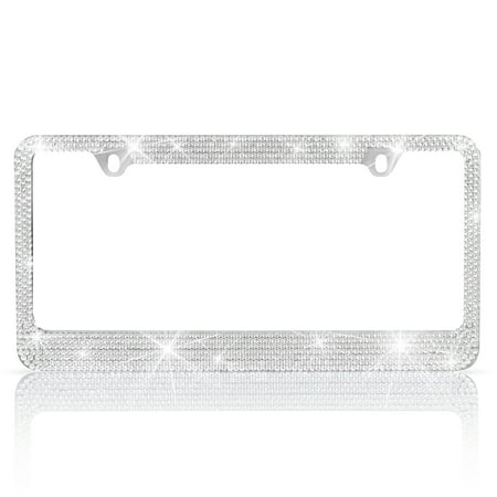 Heavy Duty Marine Grade Stainless-Steel Metal Silver Crystal Rhinestone Bling License Plate Frame Universal Size for Car Truck SUV (Pack of 2)