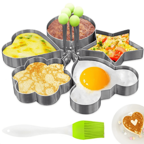 5pcs Set Fried Egg Mold Ring Molds,Egg Shaper Pancake Maker With Handle, Stainless Steel Egg Form For Frying Cooking
