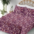 thumbnail image 3 of Ambesonne Music Fitted & Flat Sheet with Shams 4 Pcs Set, Treble Clef Feathers Colorful, King, Dark Magenta Pale Ruby, 3 of 5