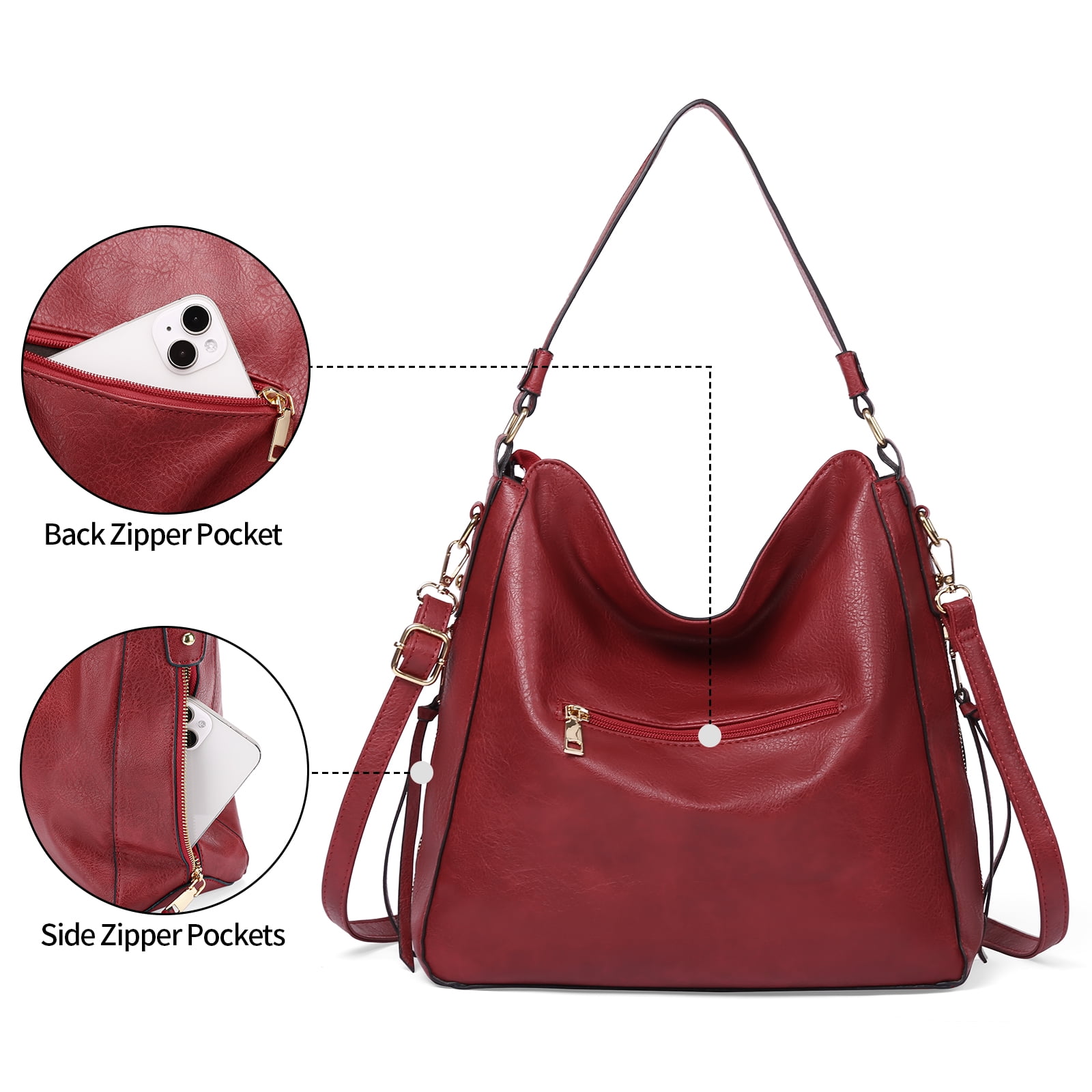 GAEKEAO Hobo Bag for Women, Large Soft Leather Shoulder Bag with Adjustable Strap, Slouchy Crossbody Handbag for Daily Work
