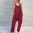 thumbnail image 2 of Audhol Jumpsuits for Women Womens Casual Summer Jumpsuit Sleeveless Loose Solid Color Comfortable Strap Loose Jumpsuit Pocket Jumpsuit for Women Overalls for Women Red2 5XL, 2 of 5