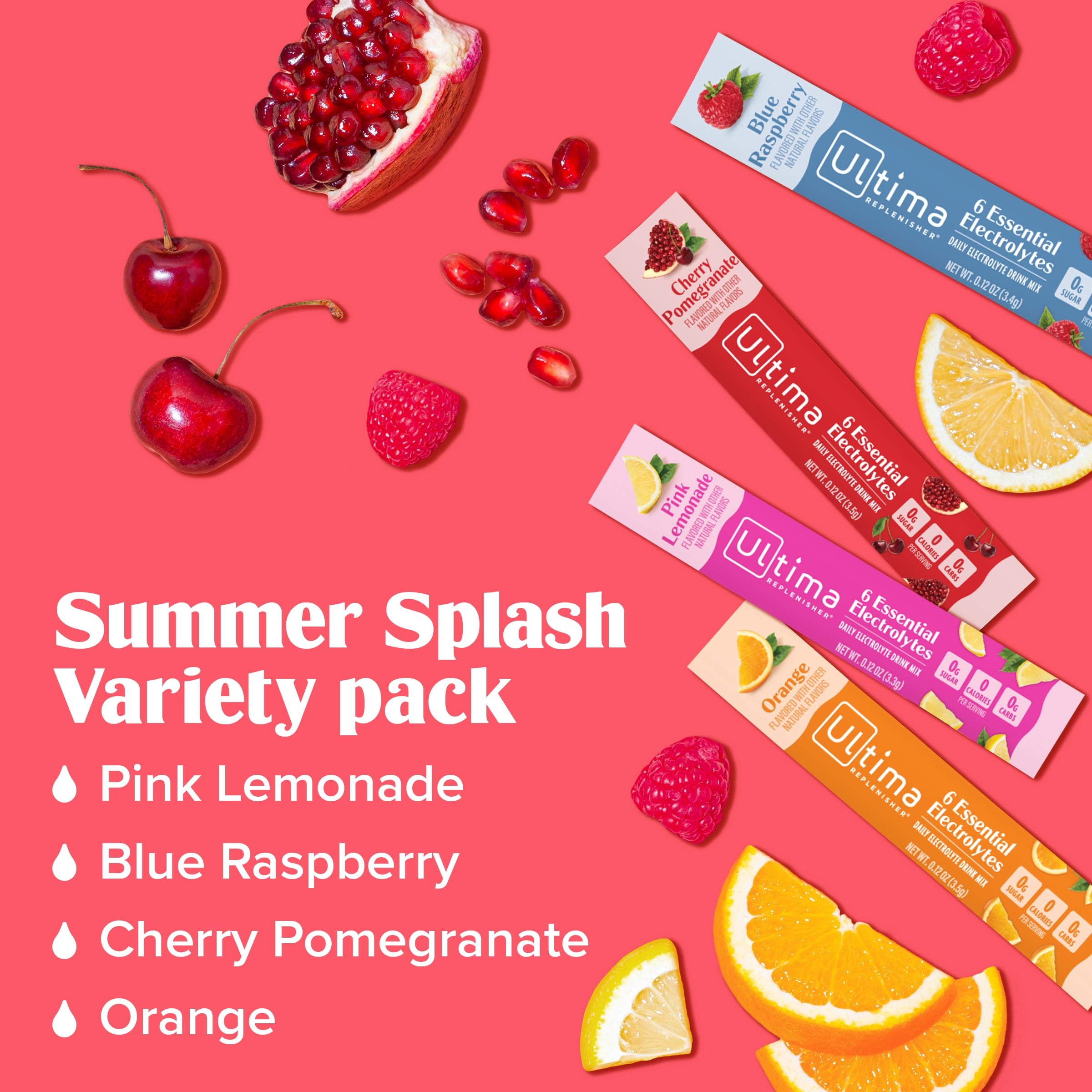 Ultima Replenisher, Electrolyte Drink Mix Packets, Sugar Free Daily Hydration Powder, Summer Splash Variety Pack, 8 Count Stickpacks