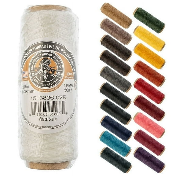 Gudebrod Waxed Thread 3ply 500ft White | Made In USA