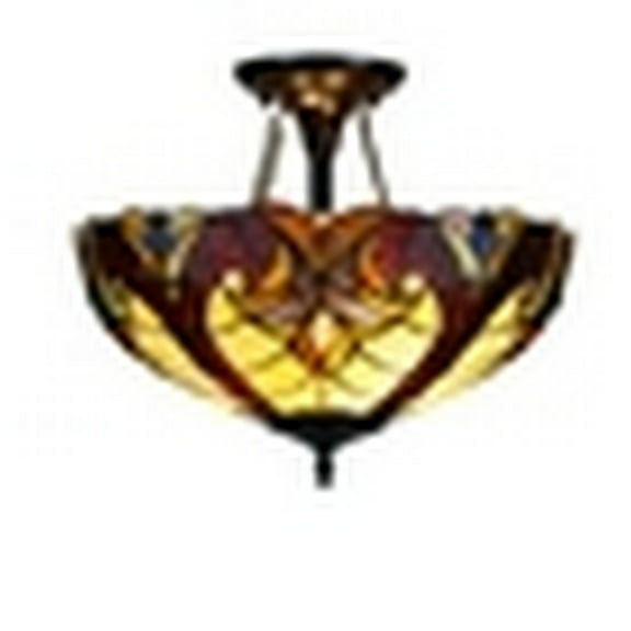 CHLOE Lighting ADIA Victorian Tiffany-Style Dark Bronze 2 Light Semi-Flush Fixture 16" Wide